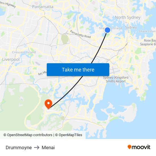 Drummoyne to Menai map