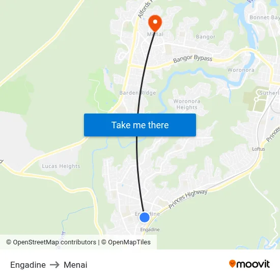 Engadine to Menai map