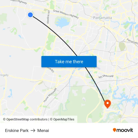 Erskine Park to Menai map