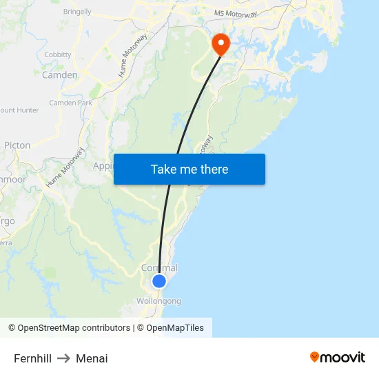 Fernhill to Menai map