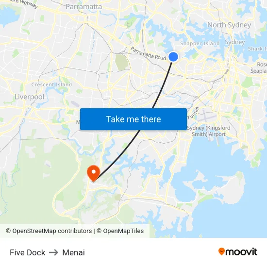 Five Dock to Menai map
