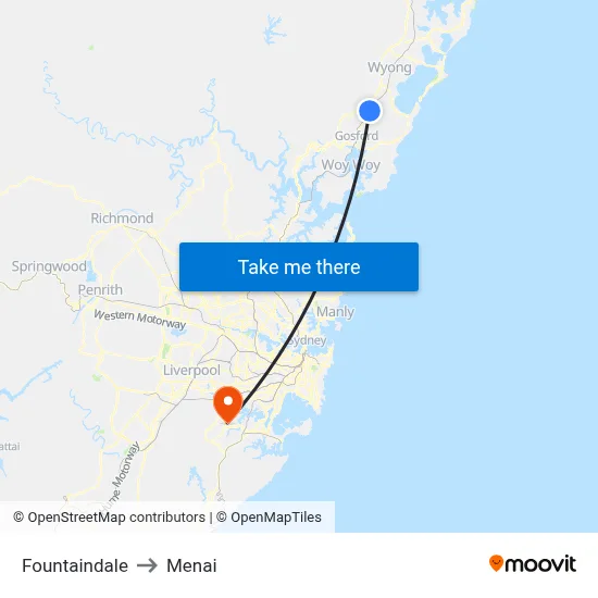 Fountaindale to Menai map