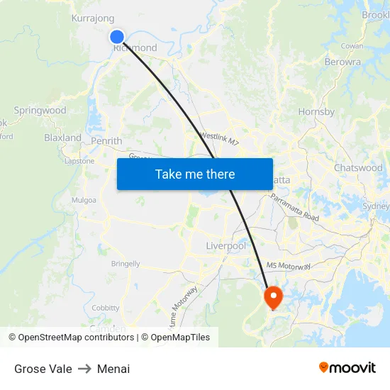 Grose Vale to Menai map