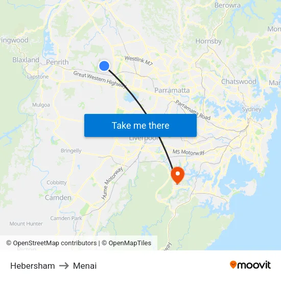 Hebersham to Menai map