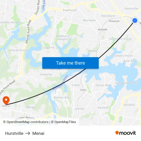 Hurstville to Menai map