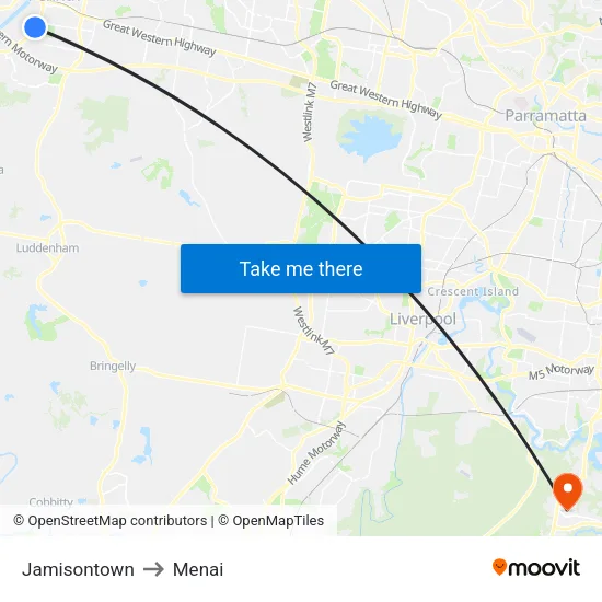 Jamisontown to Menai map