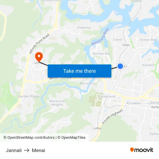 Jannali to Menai map