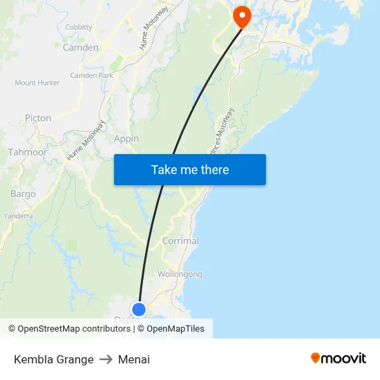 Kembla Grange to Menai map