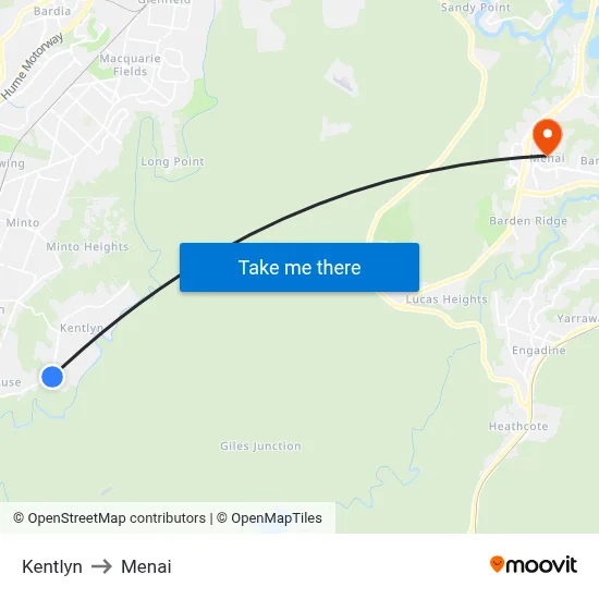 Kentlyn to Menai map