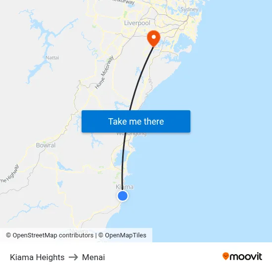 Kiama Heights to Menai map