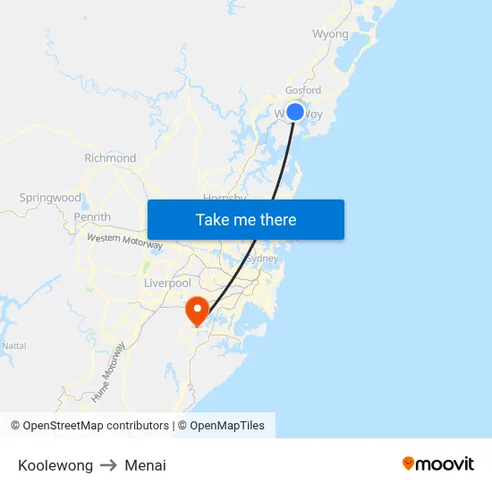 Koolewong to Menai map