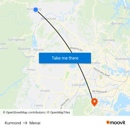 Kurmond to Menai map