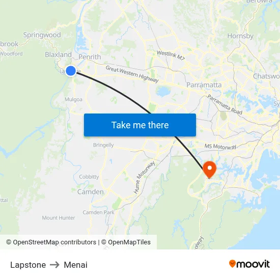 Lapstone to Menai map