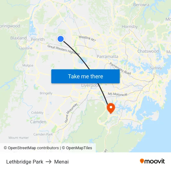 Lethbridge Park to Menai map