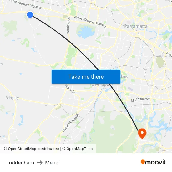 Luddenham to Menai map