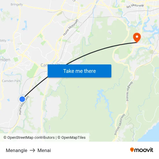 Menangle to Menai map