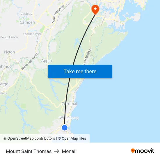 Mount Saint Thomas to Menai map