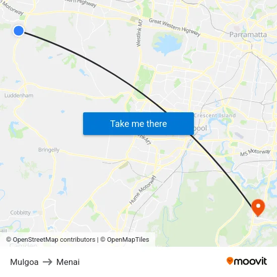 Mulgoa to Menai map