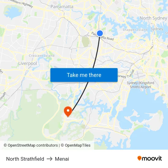 North Strathfield to Menai map
