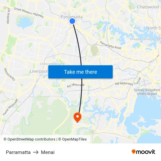 Parramatta to Menai map
