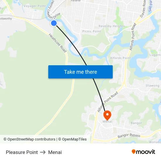 Pleasure Point to Menai map