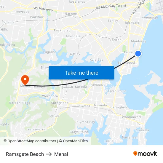 Ramsgate Beach to Menai map
