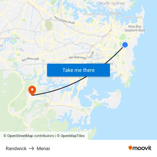 Randwick to Menai map