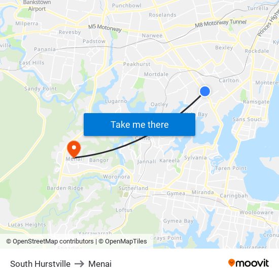 South Hurstville to Menai map