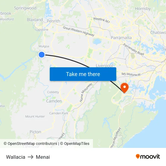 Wallacia to Menai map