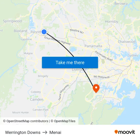 Werrington Downs to Menai map