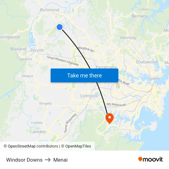Windsor Downs to Menai map