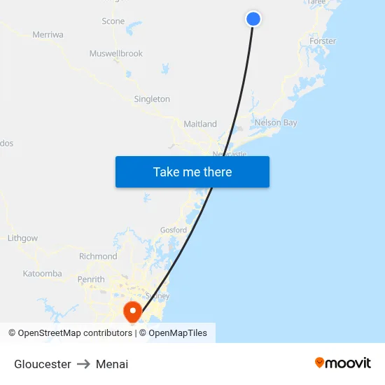 Gloucester to Menai map