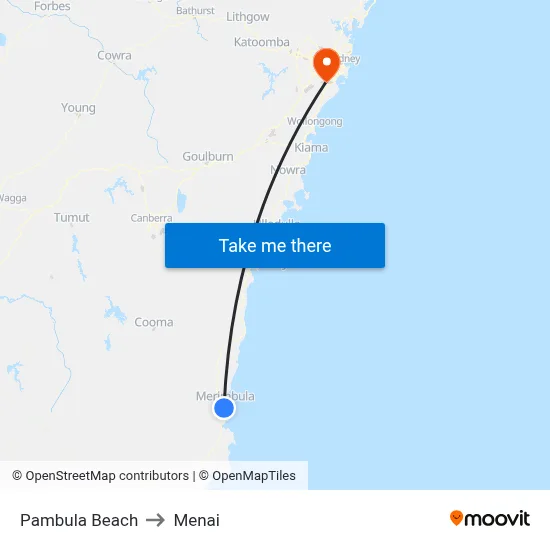 Pambula Beach to Menai map