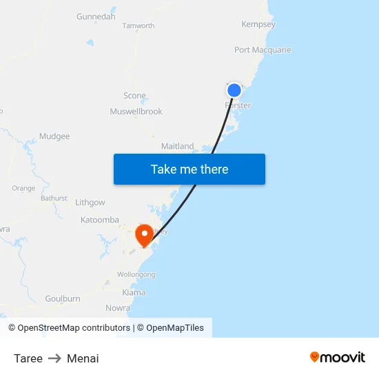 Taree to Menai map