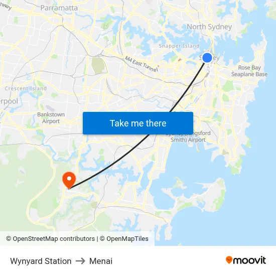 Wynyard Station to Menai map