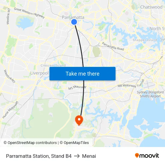 Parramatta Station, Stand B4 to Menai map