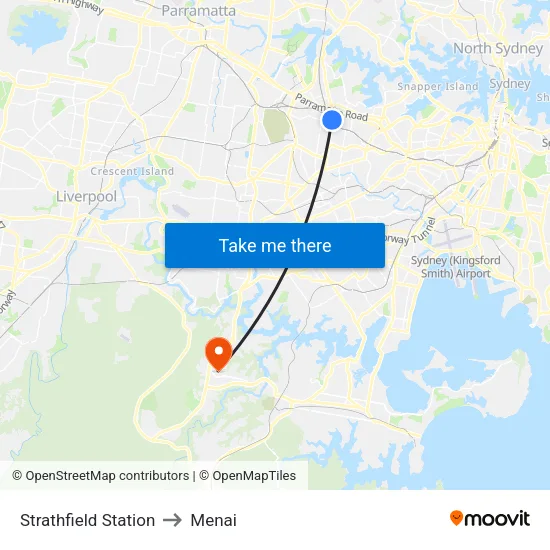 Strathfield Station to Menai map
