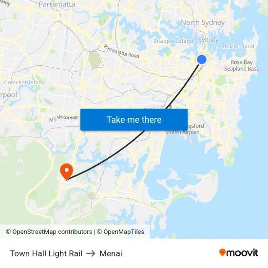 Town Hall Light Rail to Menai map