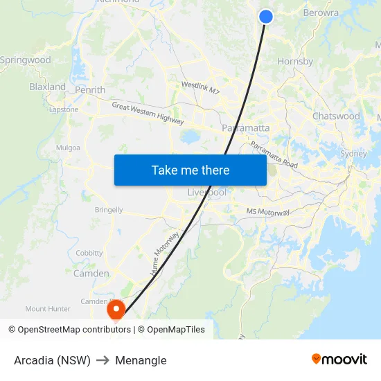 Arcadia (NSW) to Menangle map