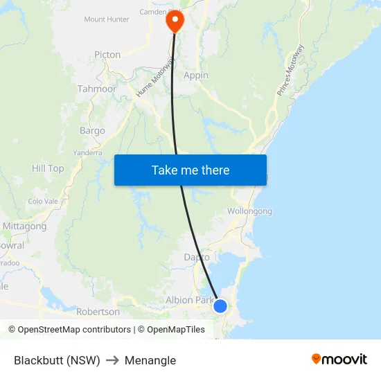 Blackbutt (NSW) to Menangle map