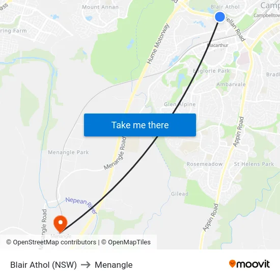 Blair Athol (NSW) to Menangle map