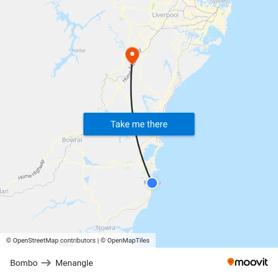 Bombo to Menangle map
