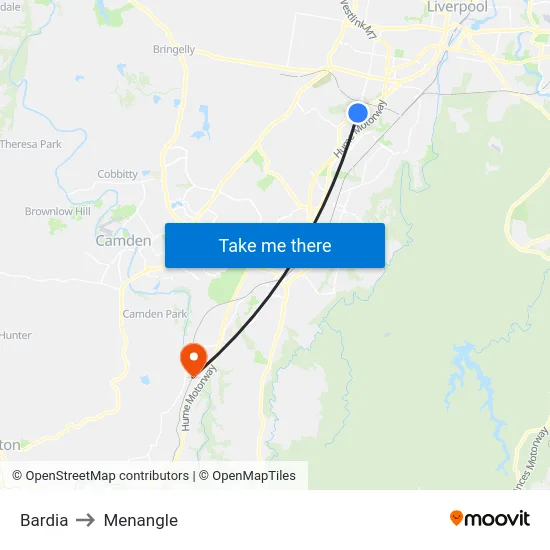 Bardia to Menangle map