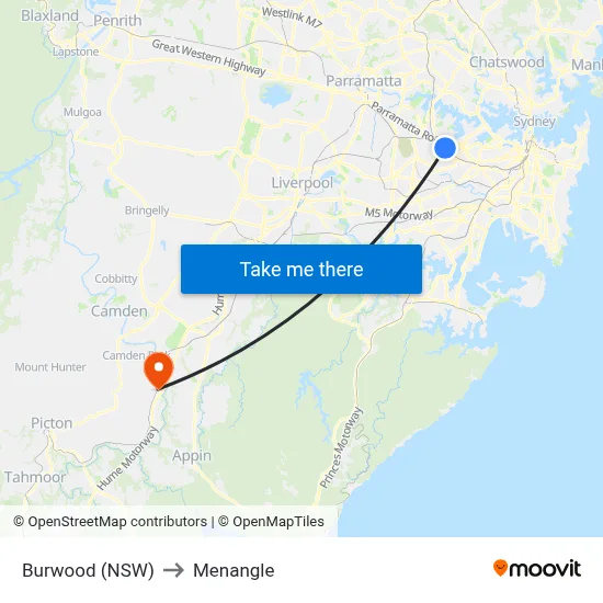 Burwood (NSW) to Menangle map