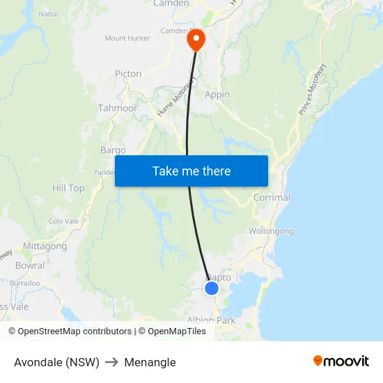 Avondale (NSW) to Menangle map