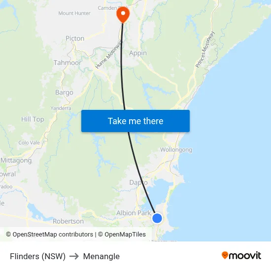 Flinders (NSW) to Menangle map