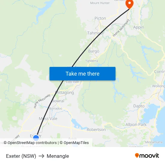 Exeter (NSW) to Menangle map