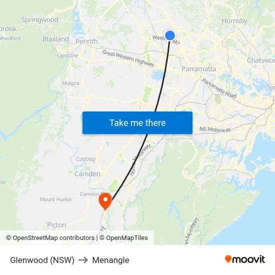 Glenwood (NSW) to Menangle map