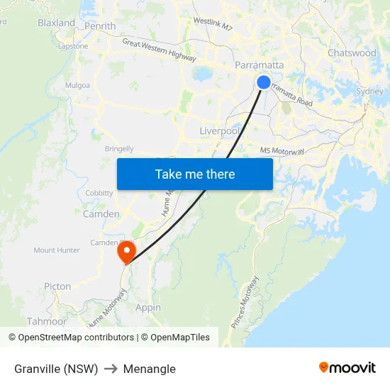 Granville (NSW) to Menangle map