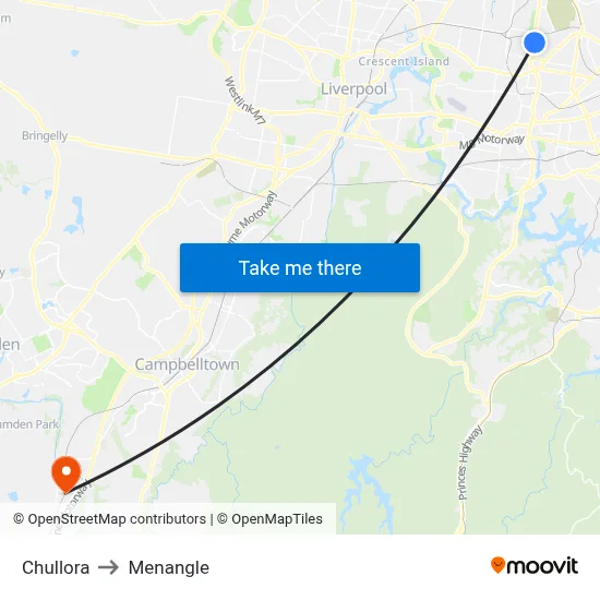 Chullora to Menangle map
